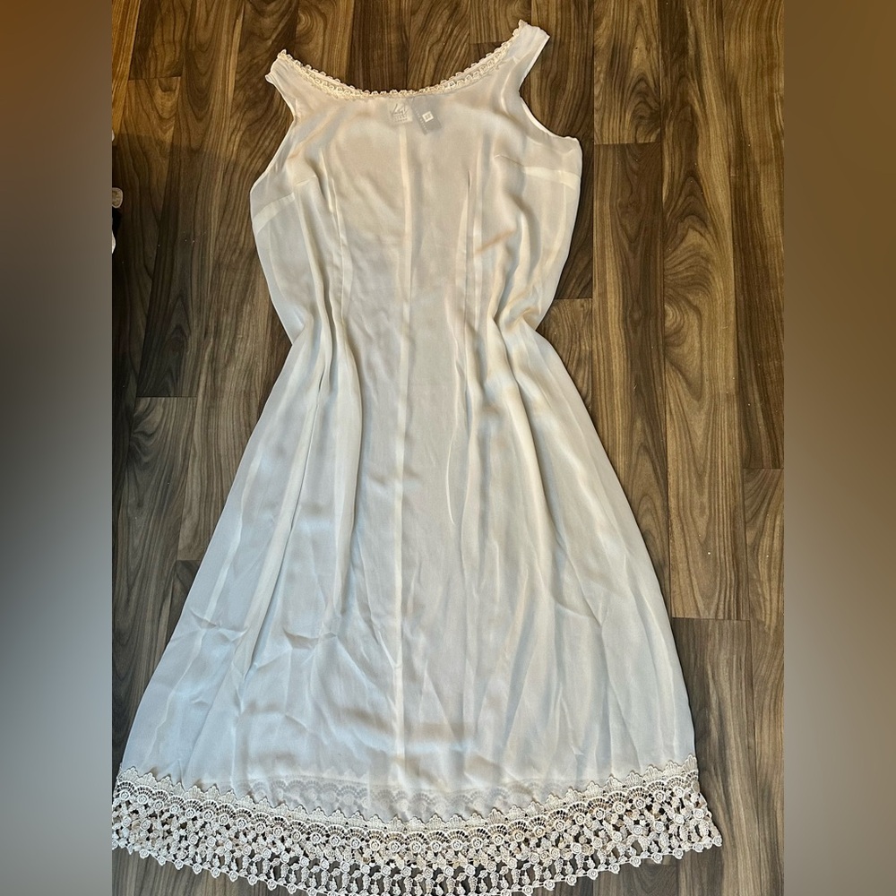 Katy D Vintage Ivory Slip Dress with Crochet Lace Trim — Size 18/20